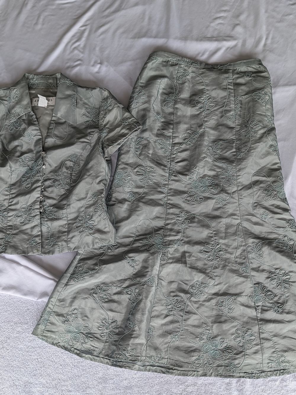 Vintage J.R. Nites Petites by Caliendo Embroidered Maxi Skirt Set Sage